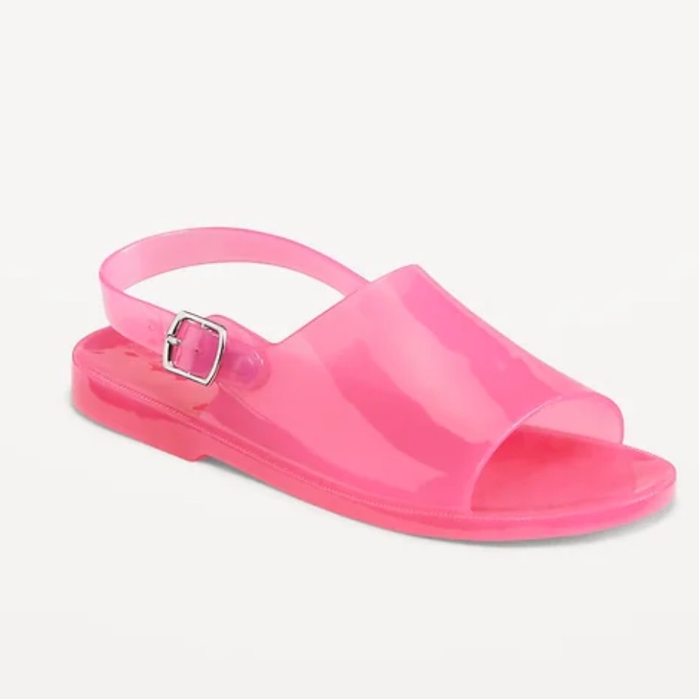 Old Navy Kids Girls Bright Pink Jelly Wide-Strap Summer Fun Sandals Size 13